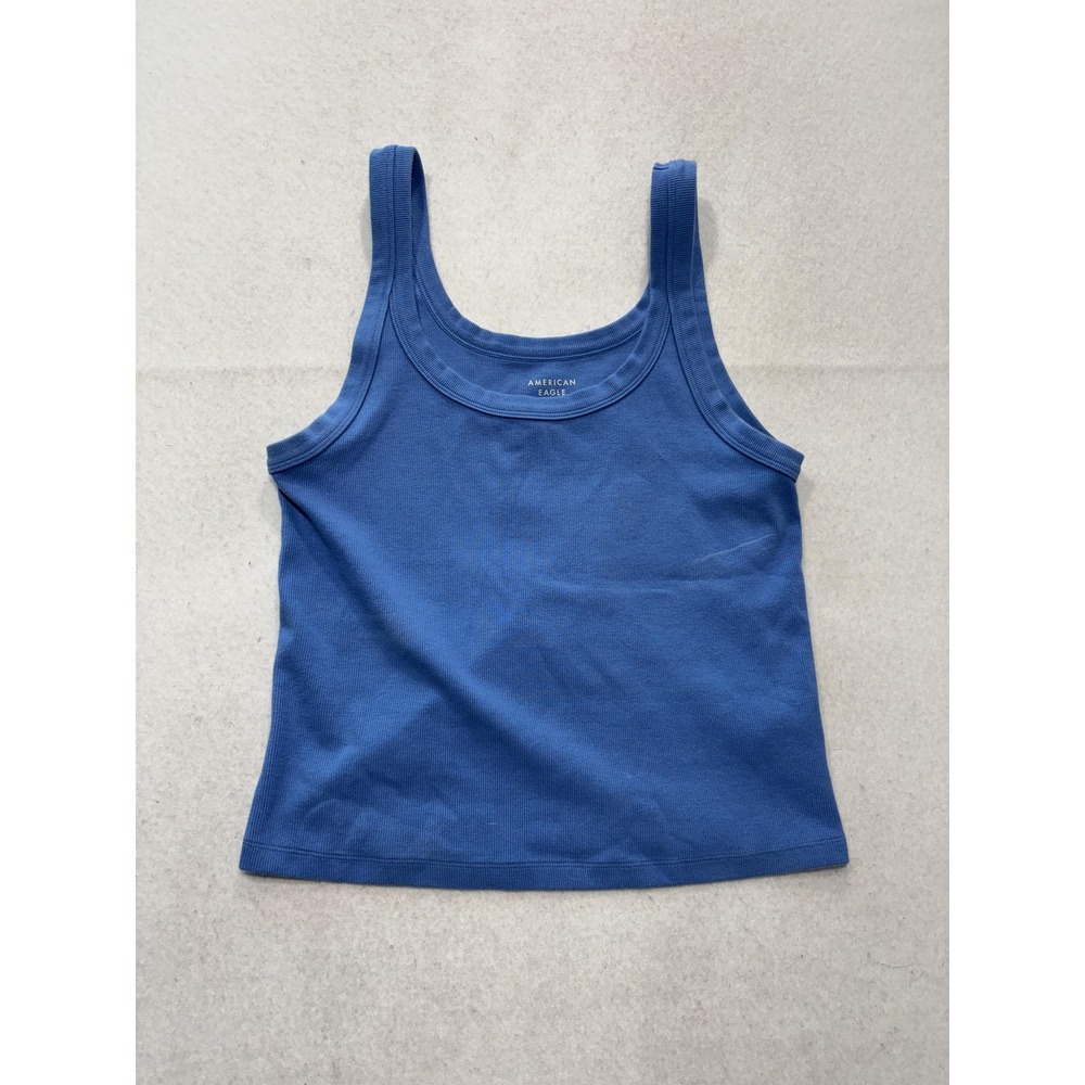 American Eagle Outfitters Tank Womens Large Blue Scoop Neck Ribbed Cropped Top